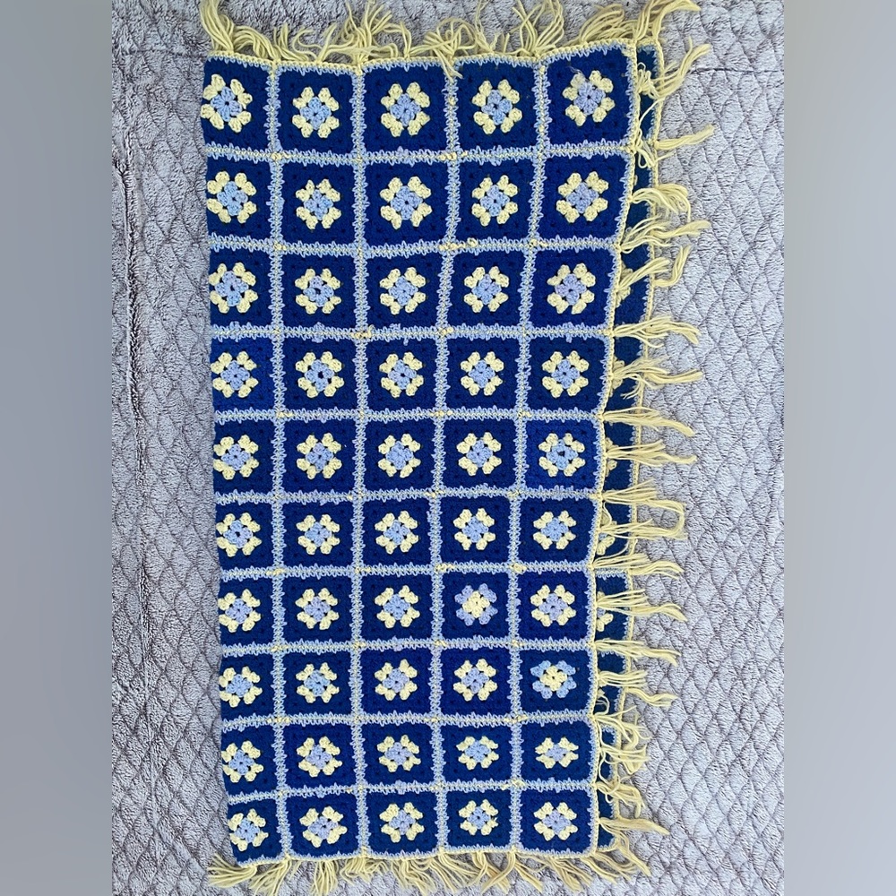 Vintage Granny Square Afghan Crochet Blanket Throw Multi Color Hand Made